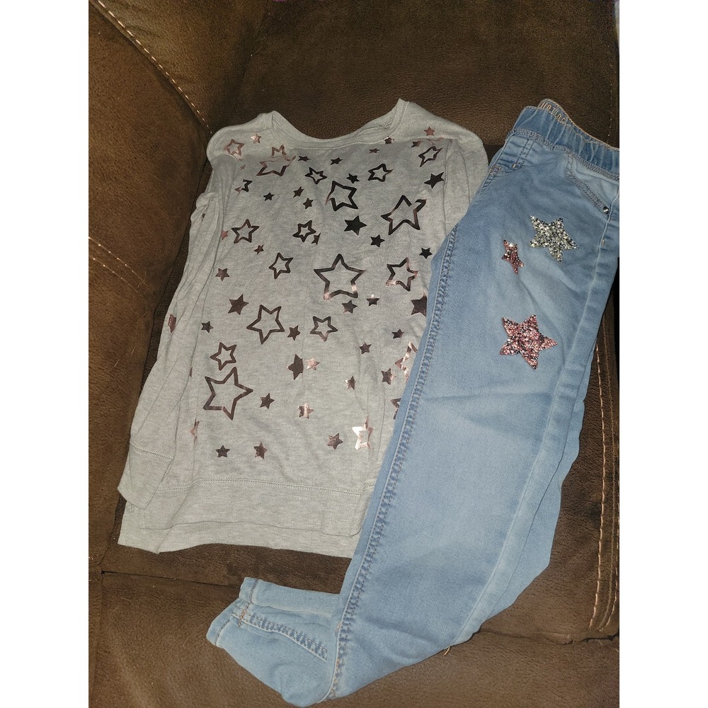 Justice gold star top and sparkle star‎ jeans size 10